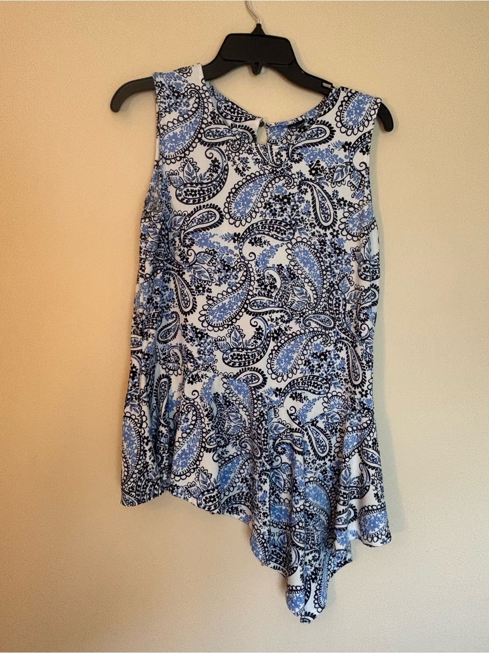 Blue Paisley Sleeveless Asymmetrical Tank Top